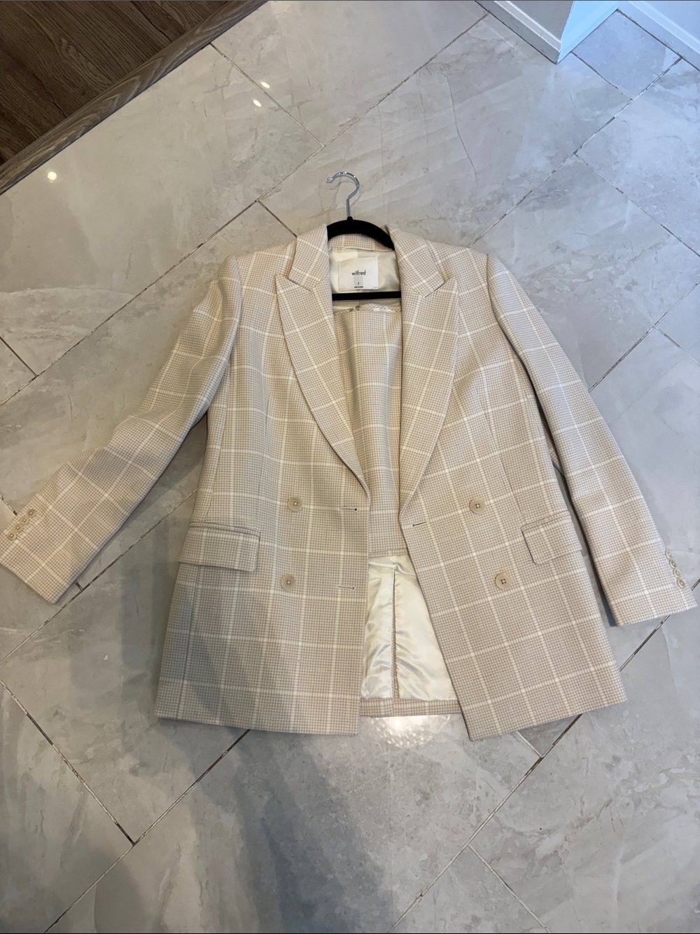Wilfred Cream Checked Double-Breasted Blazer and matching Skirt Set - S
